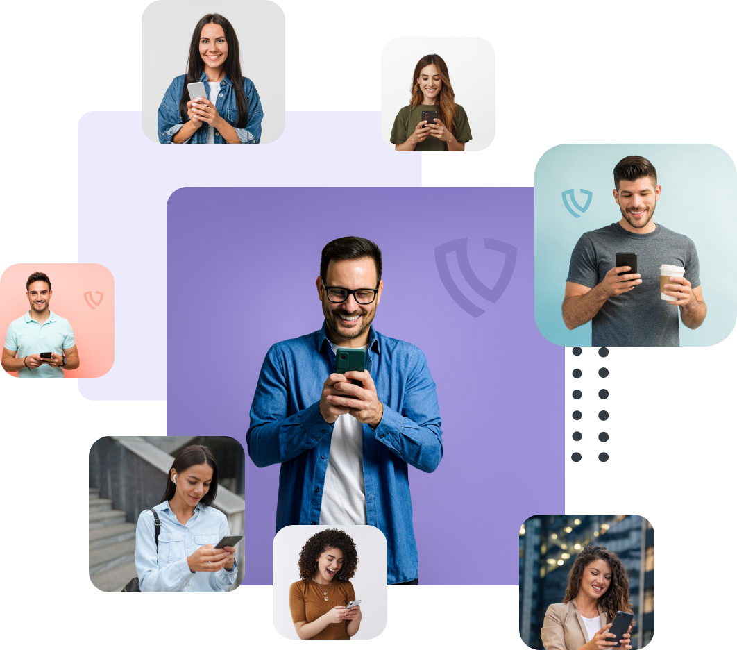 Diverse people using DNC IT service on their smartphones